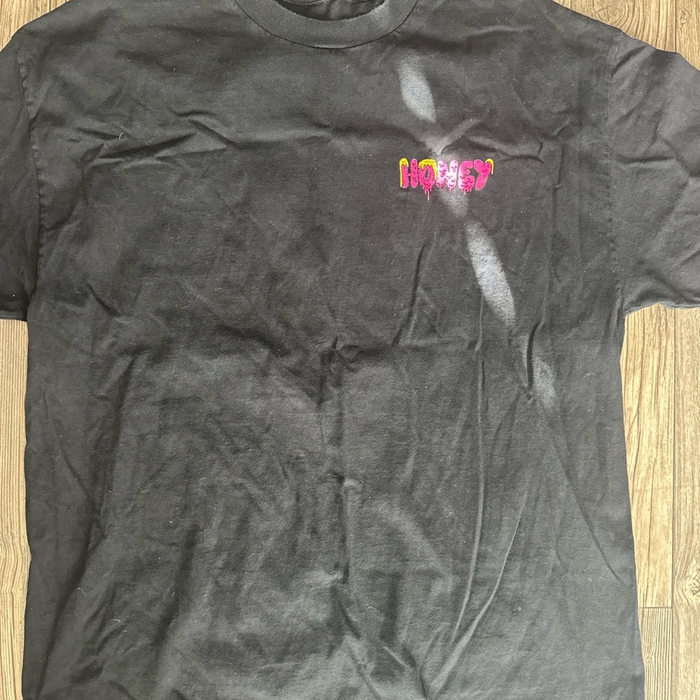 Black Graphic Tee with Small Neon Logo